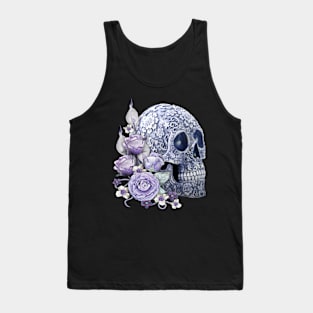 Unique Cool Blue Floral Purple Flowers Skull Tank Top